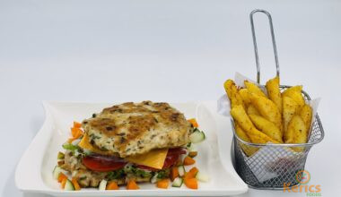 Bun-less chicken burger with fries