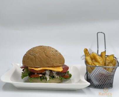 Beef burger with fries